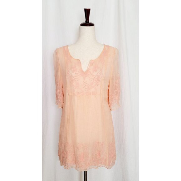 Soft Surroundings Peach 100% Silk Tunic Top W 3/4 Sleeves Womens Size XL - Picture 1 of 9